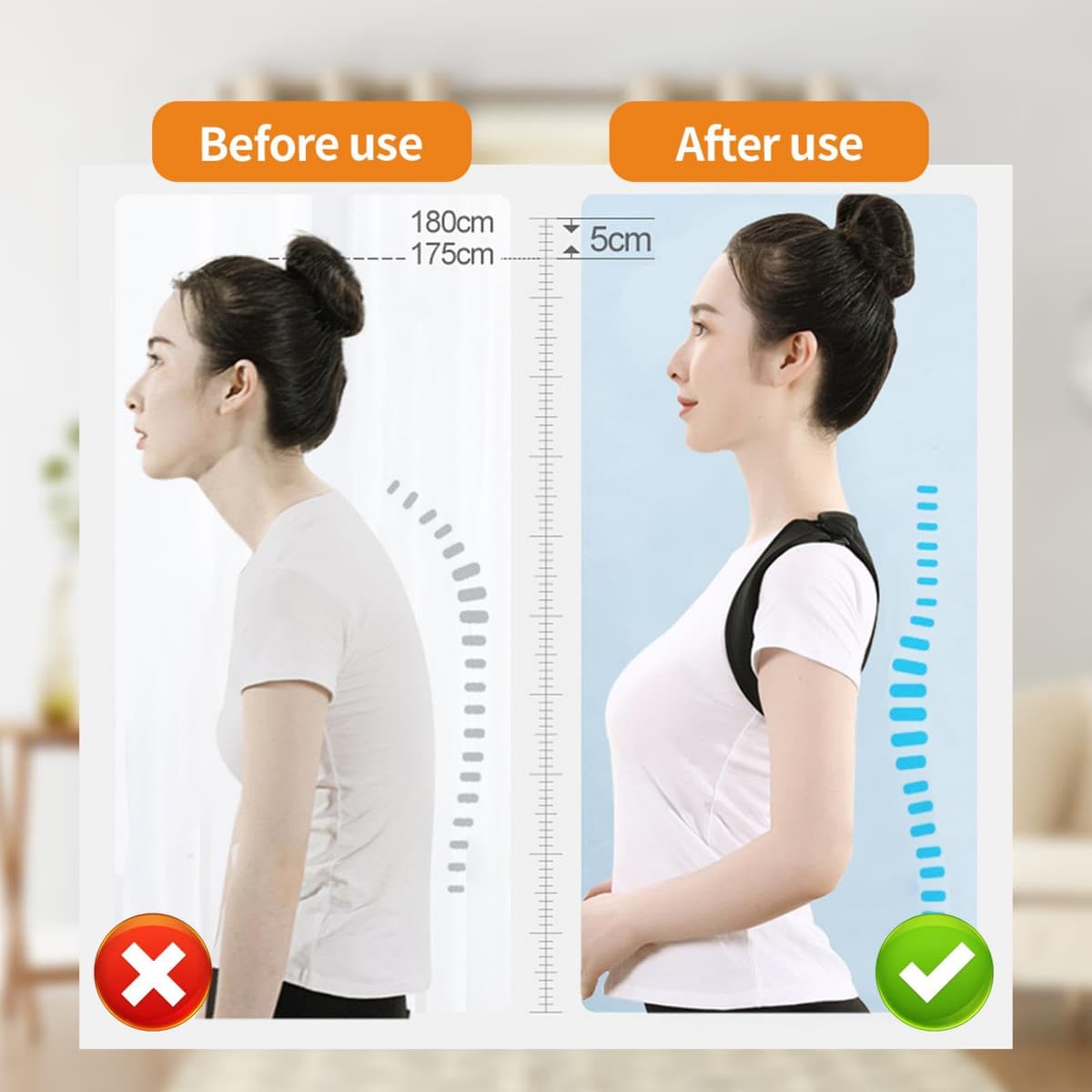 Corrector Postura Espalda Hombre Mujer con Imanes, Corrector de Espalda Cómodo y Respirable Espalda Recta de Postura para Hombro Espalda Prevención del Dolor Corrección de Postura (S-M) — view 4