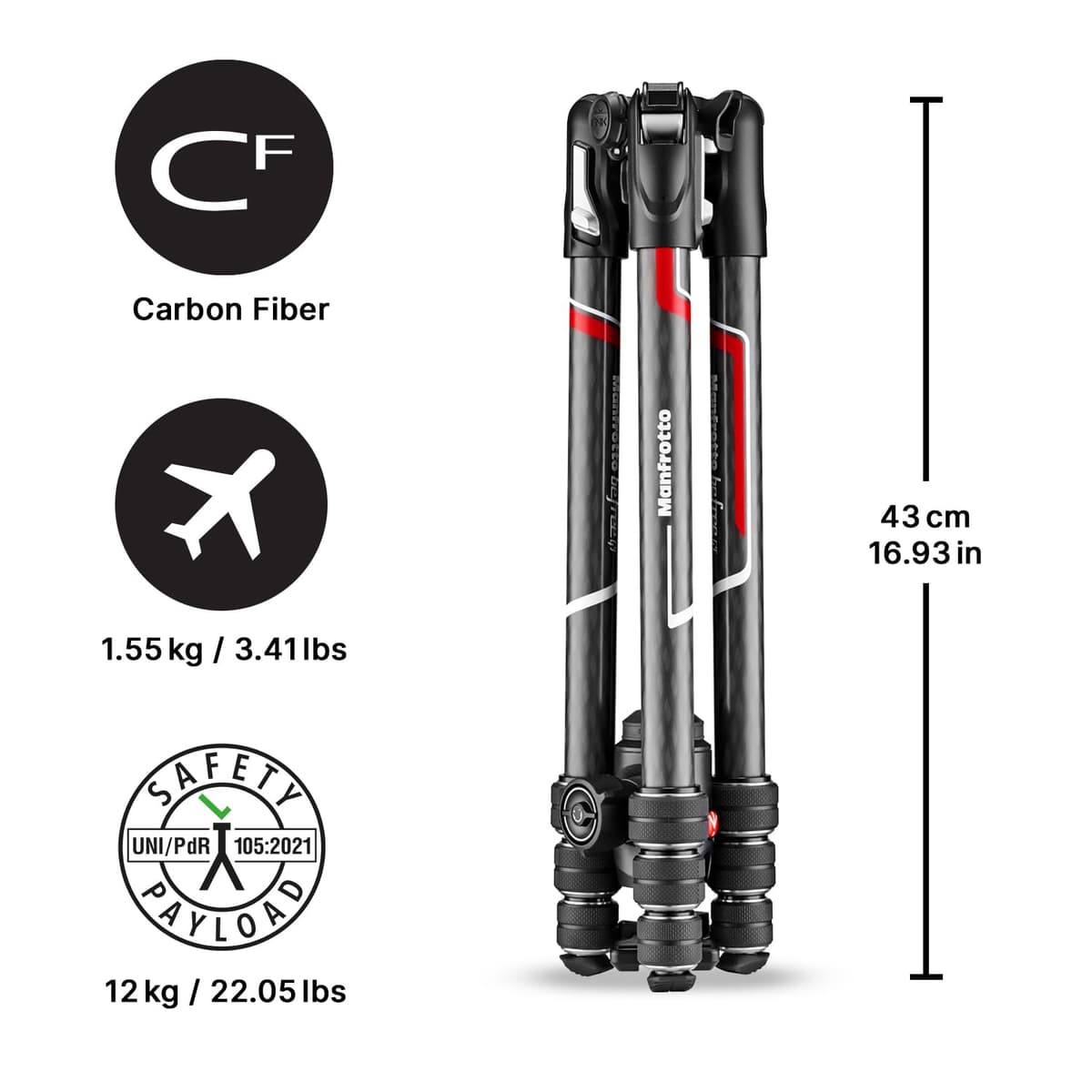 Manfrotto Befree Advanced GT PRO Camera Tripod Kit, Travel Tripod with Ball Head, Portable & Compact, Professional Carbon Camera Support for DSLR, Reflex, Mirrorless, Photo Accessories, MKBFRTC4GT-BH — view 3