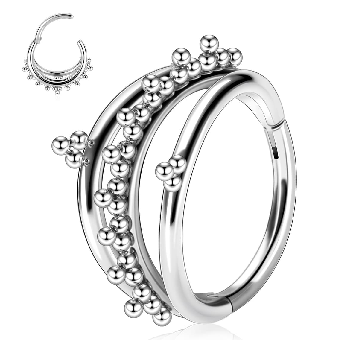 hengkaixuan Triple Double Nose Hoop Ring Sleeper Hoop Earring Helix Rook Conch Cartilage Daith Tragus Earrings Septum Ring Lobe Nose Piercing Jewellery for Women — view 54