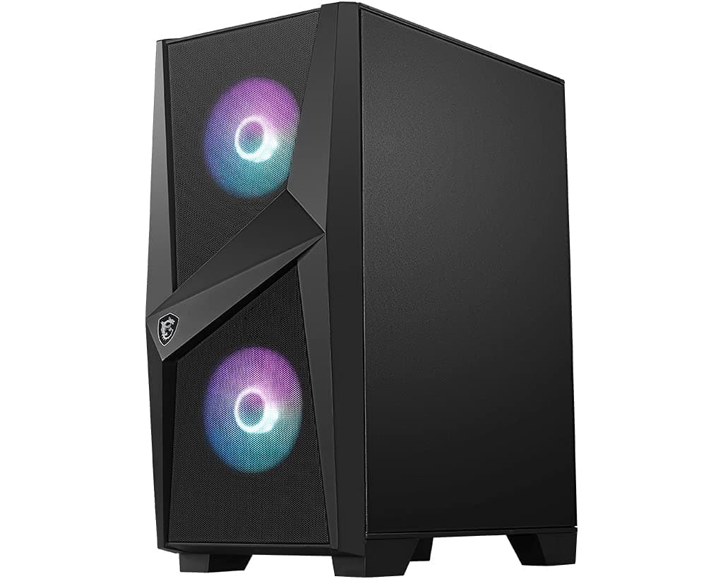MSI MAG FORGE 100R Mid Tower Gaming Computer Case (Black, 2x 120mm ARGB PWM Fan, 1x 120mm Fan, 1-6 ARGB Hub, Tempered Glass, MSI Center, ATX, mATX, mini-ITX) — view 3