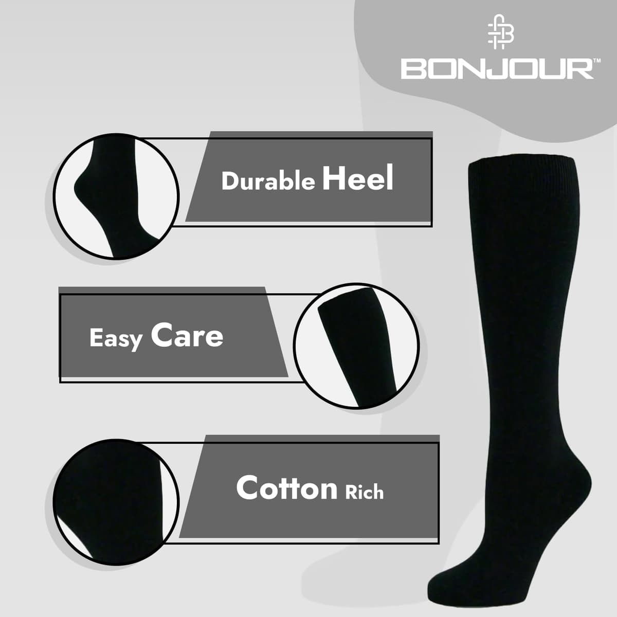 Bonjour® 6 Pairs Girls Kids Knee High School Socks Cotton Socks, Back to School Plain Socks Uniform Party Wear, Long Socks Girls Kids Knee High Socks for School — view 5