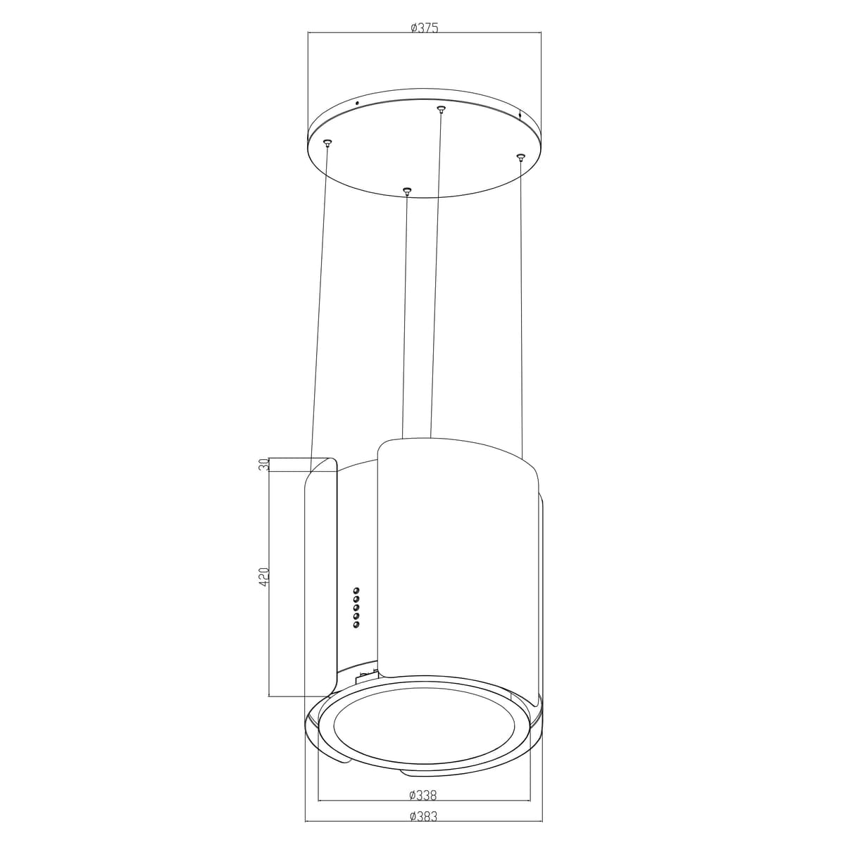 Cecotec Campana Extractora de Isla Redonda 38cm Bolero Flux CRE 385500 Cobre A+. Motor DC, Bajo Consumo, Acabado en Cobre, Succión 591,2 m³/h, Control de Botones Electrónicos, Filtro de Carbono — view 3