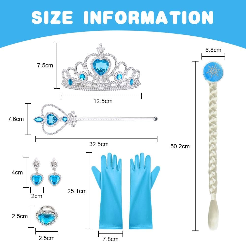 Vicloon Disfraz de Elsa para niña,vestido Elsa para niños, juego con corona de varita mágica, Halloween, Navidad, cumpleaños, fiesta, disfraz, disfraz de niña, azul — view 2