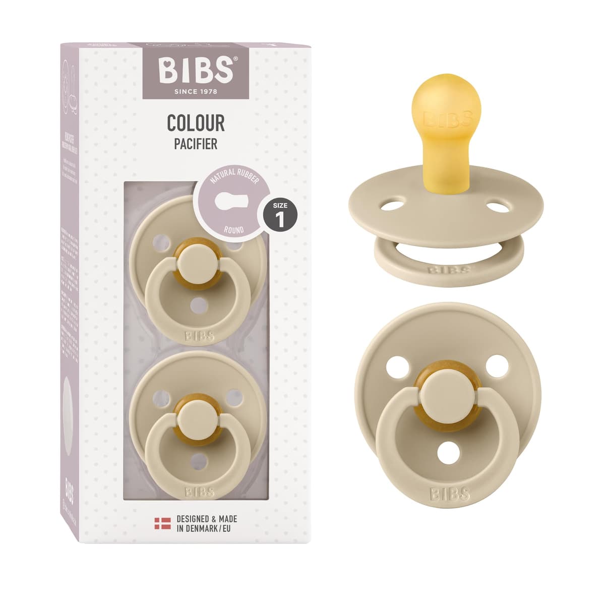 BIBS Colour Soother 2-Pack, BPA Free Dummy Pacifier, Round Nipple. Natural Rubber Latex, Size 2 (6-18 Months), Sky Blue/Steel Blue — view 125