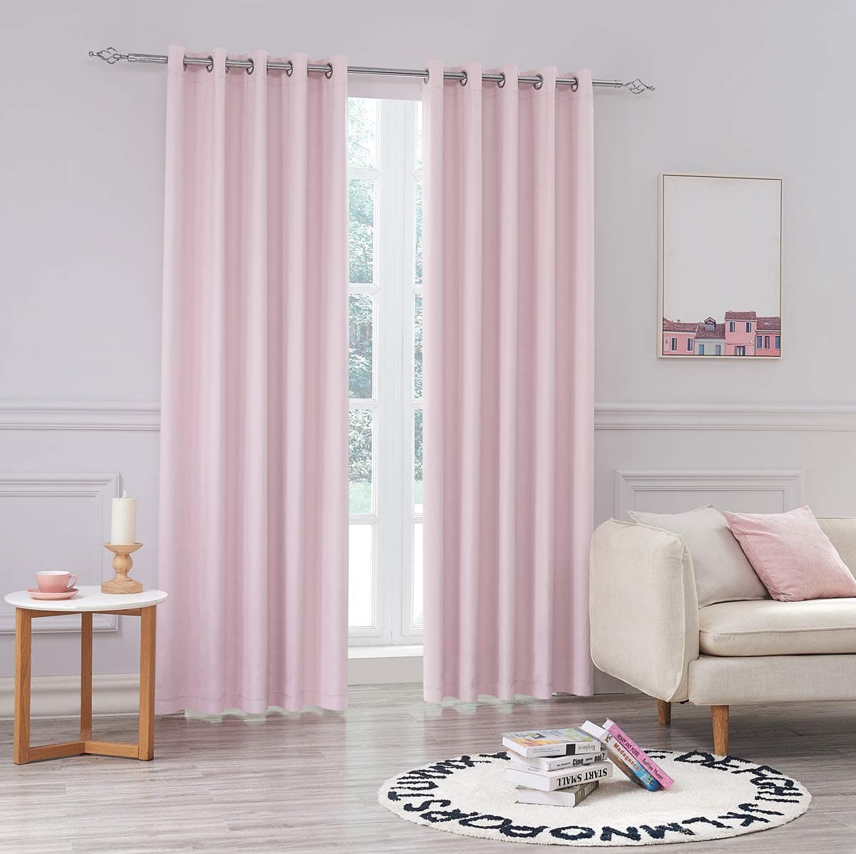 COASTLINE Super Soft Matt Satin 100% Thermal Blackout Blush Pink Eyelet Curtain Window Treatment Drapes 2 panels for Bedroom, Livingroom, Kids Nursery Room W46 x L54 inch — view 2