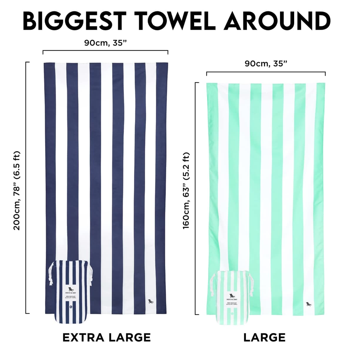 Dock & Bay Beach Towel - Quick Dry, Sand Free - Compact, Lightweight - 100% Recycled - Includes Bag - Cabana - Whitsunday Blue - Large (160x90cm, 63x35) — view 2
