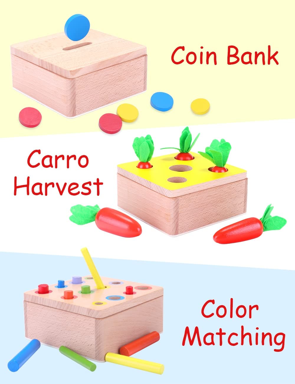 Juguetes Montessori para Niños 1 2 3 años, Juguetes de madera Educativos para Bebés 6 Meses niña niños, Juguete de Clasificación Zanahorias, Juegos de pelota, Regalo Bebe 1 Año de Cumpleaños Navidad — view 6