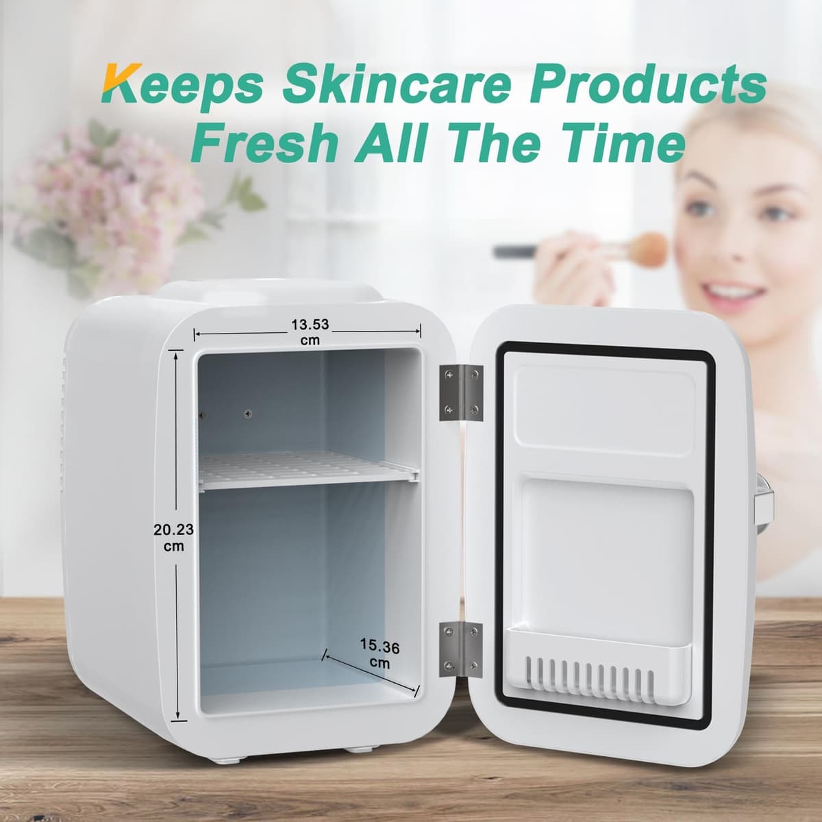 CROWNFUL Mini Fridge, 4 Liter 6 Can Portable Cooler and Warmer, Personal Fridge for Skin Care, Cosmetics, Food, Great for Bedroom, Office, Car, Dorm, ETL Listed (White) — view 3