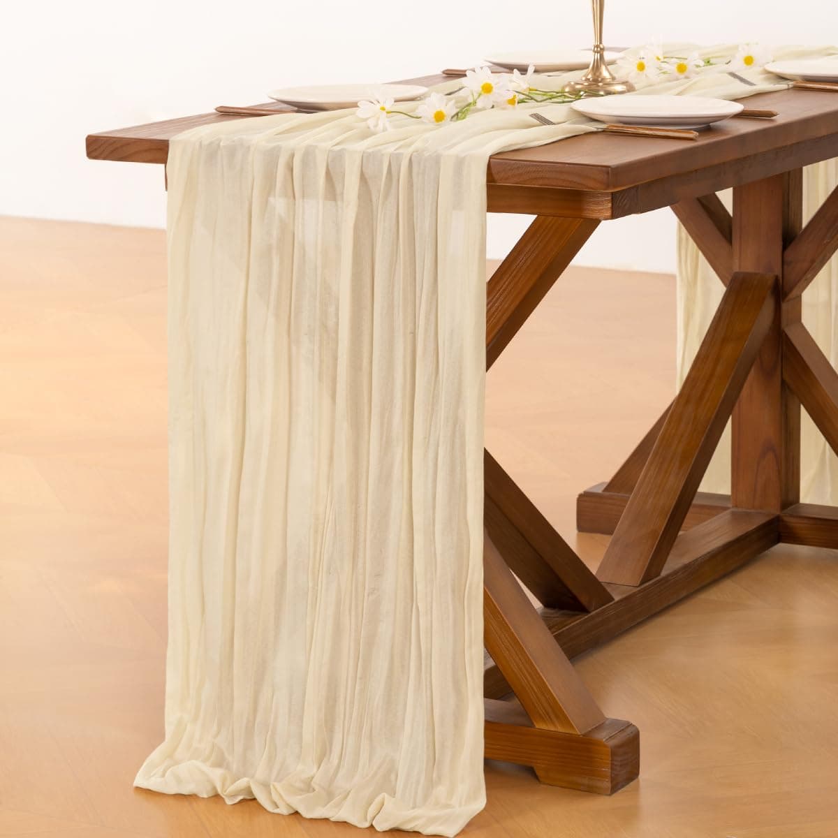 Socomi Beige Cheesecloth Table Runner Easter Spring Boho Rustic Gauze 120 inch 10FT Cheese Cloth Runner for Wedding Party Baby Shower Birthday Home Decor Holiday Decorations — view 4