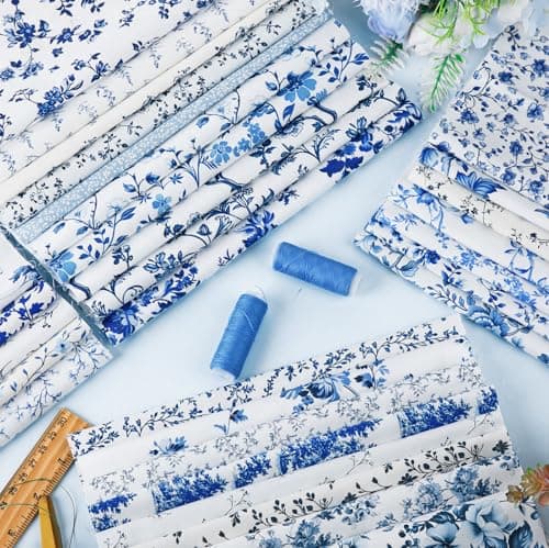 Tatuo 30 Pcs 10 x 10 Inches Blue and White Floral Cotton Fabric Quilting Bundle Squares Patchwork Floral Fabric Sewing Quilting Bundles Assorted Pattern Cloth for DIY Scrapbook Craft Making — view 4
