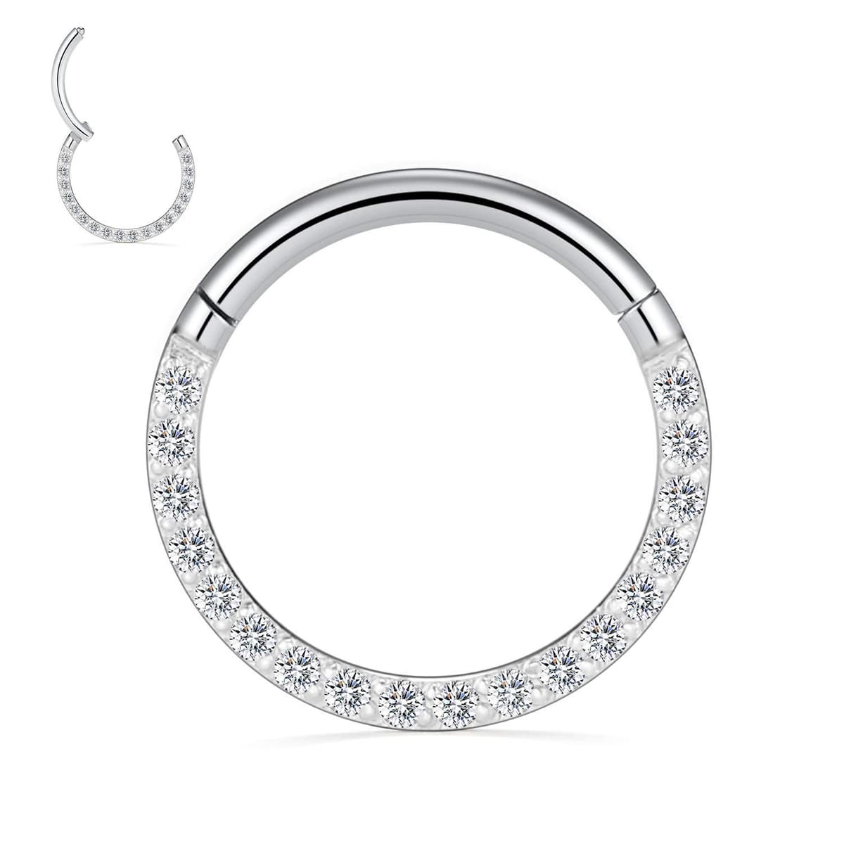 hengkaixuan CZ Opal Septum Jewellery Daith Ring Conch Hoop Seamless Clicker Ring Surgical Steel Rook Tragus Conch Piercing Jewellery Small Hoop Earring Nose Hoop Ring