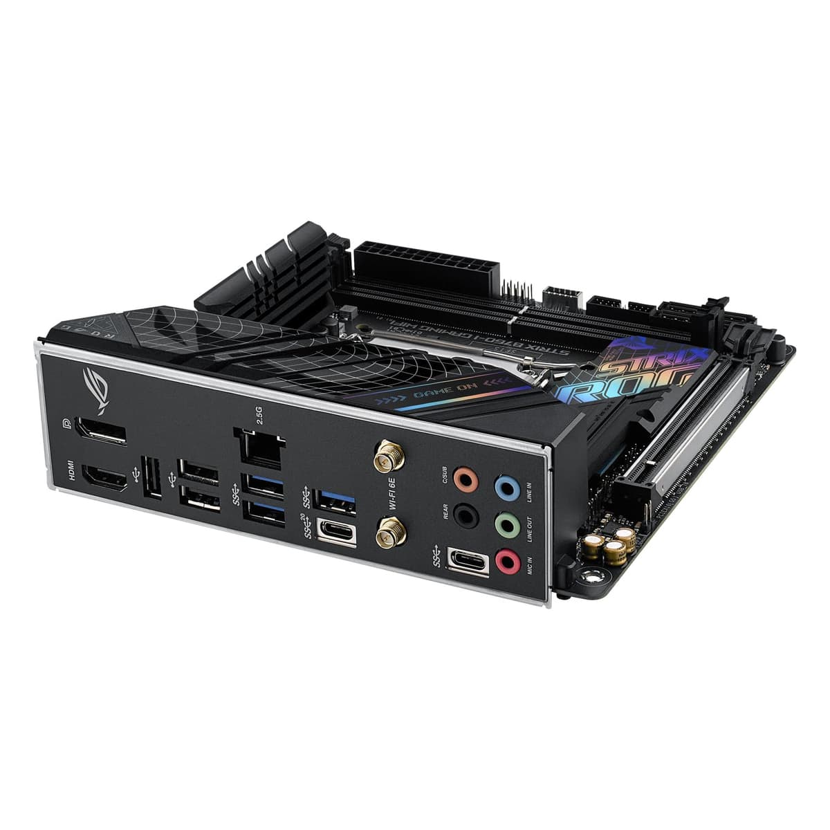 ASUS ROG Strix B760-I Gaming WiFi - Placa Base Intel B760 (LGA 1700 Mini ITX, 8+1 DrMOS, DDR5 hasta 7600 MT/s, PCIe 5.0, Dos Ranuras M.2, WiFi 6E, USB 3.2 Gen 2x2 Type-C y Aura Sync RGB), Negro — view 14