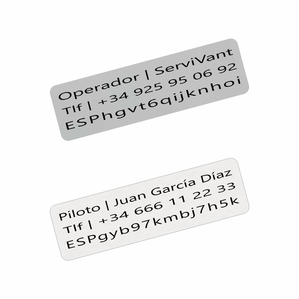 ● Pack 2 Uds. ● Placa Identificativa para Drones ● Placas para Dron CUMPLEN normativa AESA ● Tamaño Personalizados para Todos los Modelos de drone (Kit 2 Placas 3 Lineas) - Aluminio