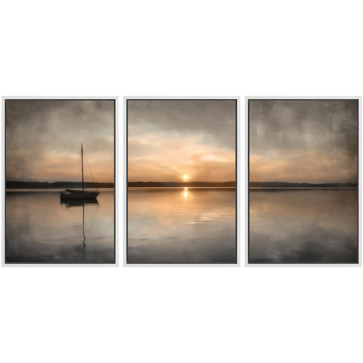 SIGNWIN Framed Canvas Print Wall Art Set Blue White Grunge Geometric Pattern Abstract Shapes Cozy Neutral Decorative Contemporary Minimal for Living Room, Bedroom, Office - 24"x36"x3 Natural — view 100