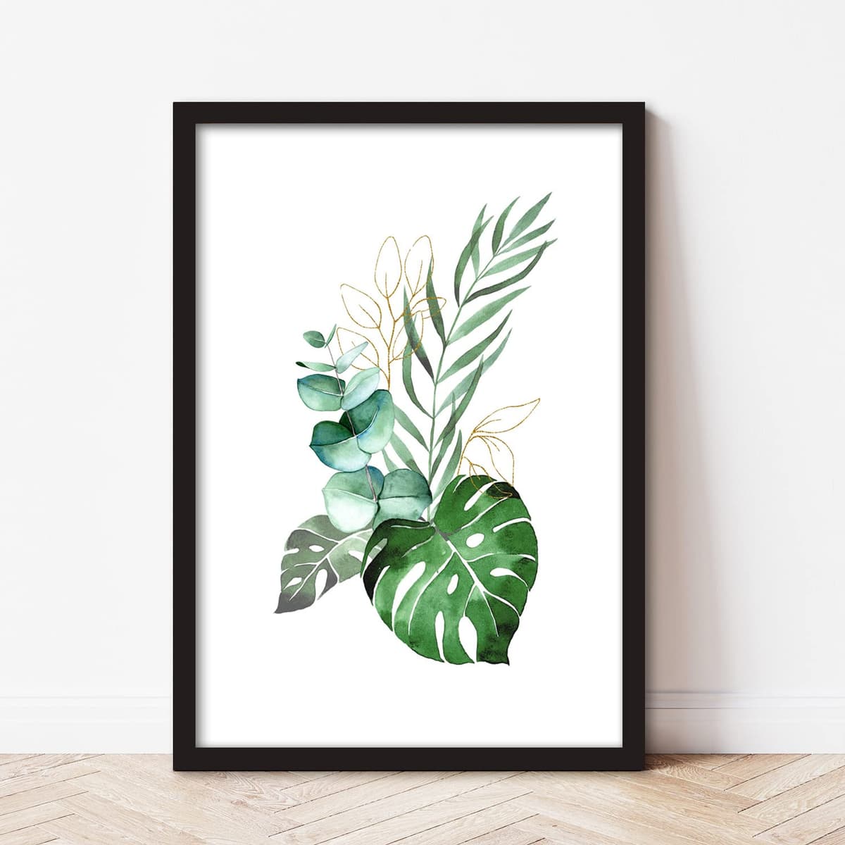 ag.art deco Pictures for Living Room | 30x40 cm Framed Wall Art | Posters with Black Frame | Canvas Wall Art for Hallway and Stairs | Room Decor | Set of 3 Artwork (Green Botanical 1) — view 4