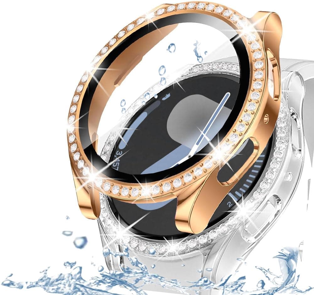 DEALELE [2-PACK] Case Compatible with Samsung Galaxy Watch FE / 5/4 40mm, Bling Double-row Diamond PC Protective Case Protector Cover, 40mm, Rose gold + Transparent — view 30