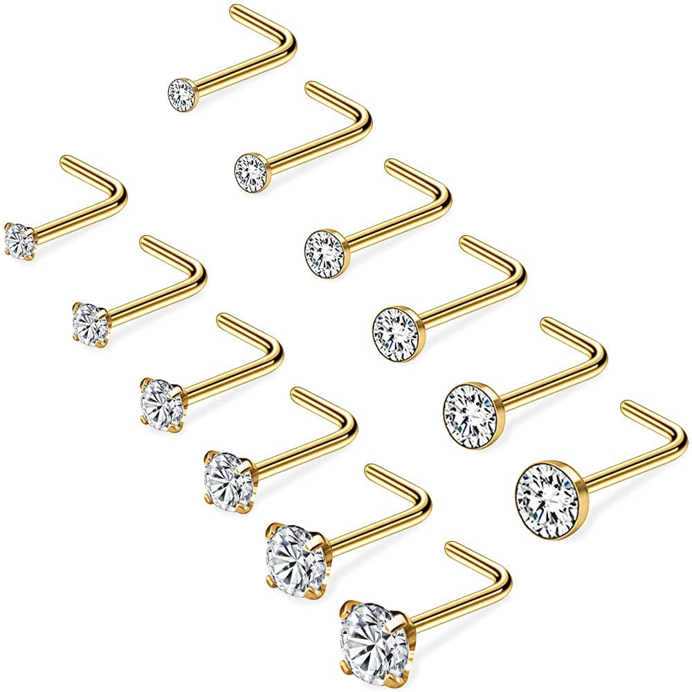 PunkTracker 20G 1.5mm 2mm 2.5mm 3mm 3.5mm 4mm Nose Rings, 4-12Pcs Clear Diamond CZ Nose Studs Nose Piercings Jewellery — view 7