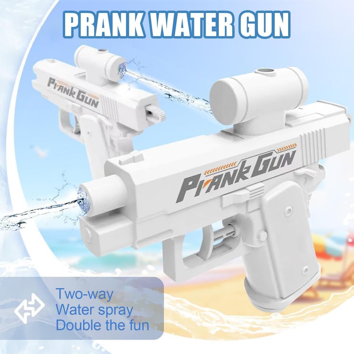 Prank Water Gun Pistola de Agua de Broma Invertir Pistolas de Agua Doble Disparo Delantera y Trasera para Travesuras Piscina Playa Verano (Azul) — view 2
