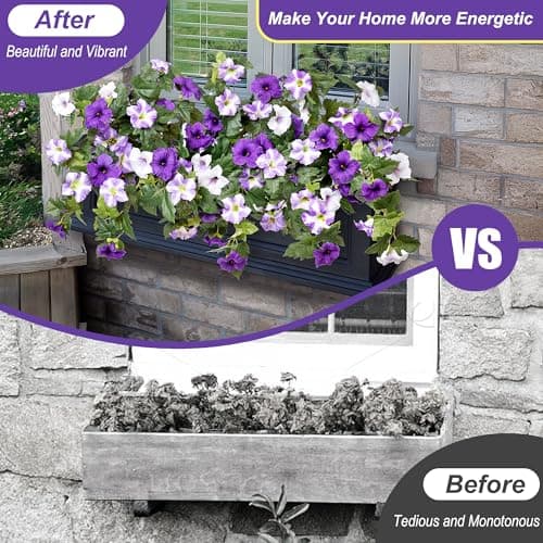 Ammyoo Artificial Fake Flowers Plants for Outdoor Decoration, 2PCS Faux Petunias Silk Flower UV Resistant No Fade for Home Outside Garden Balcony Yard Porch Realistic Indoor Decor (Purple White) — view 2