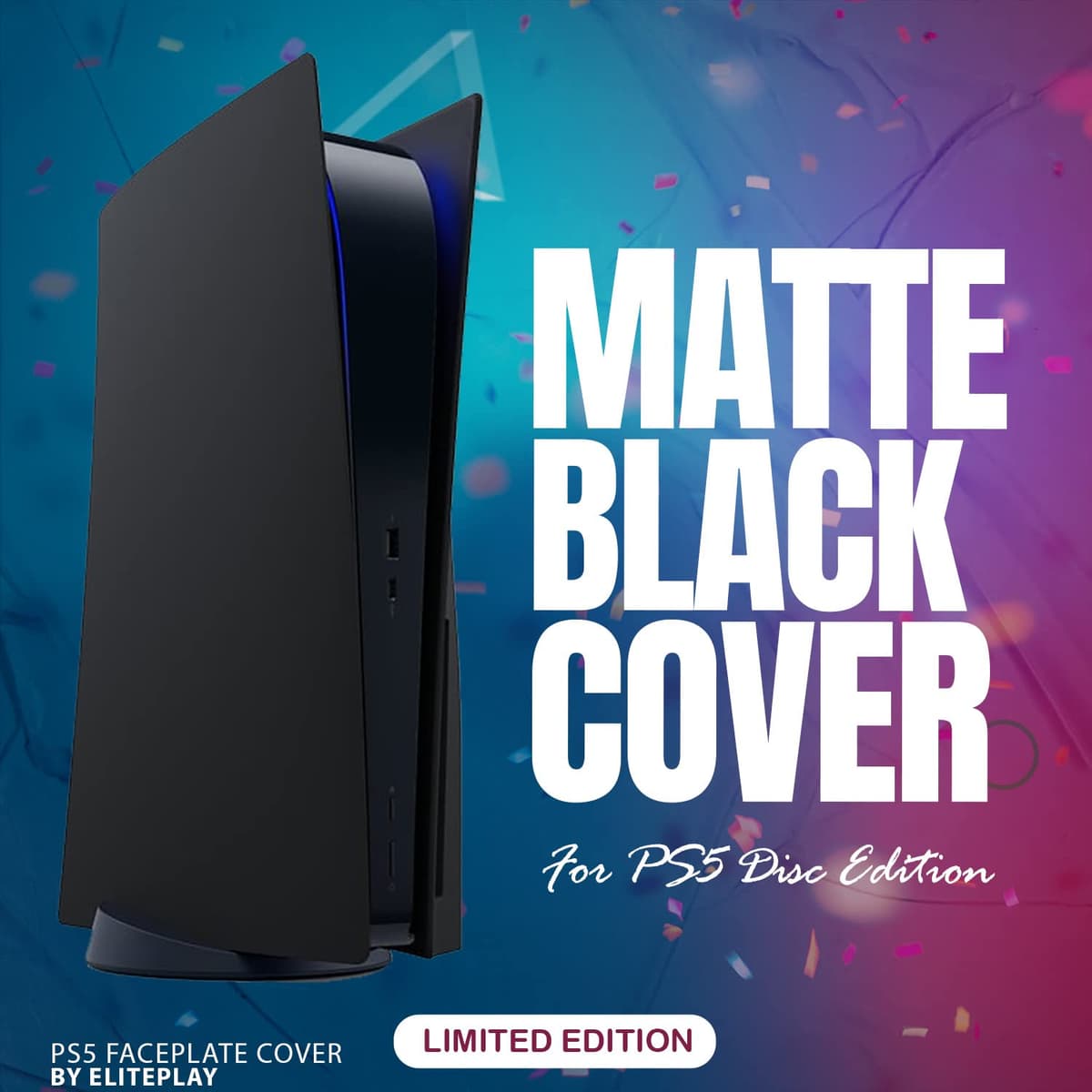ElitePlay Black Faceplates Cover for PS5 Case Replacement Plate Shell Matte Black Accessories for Playstation 5 Disc Edition — view 2