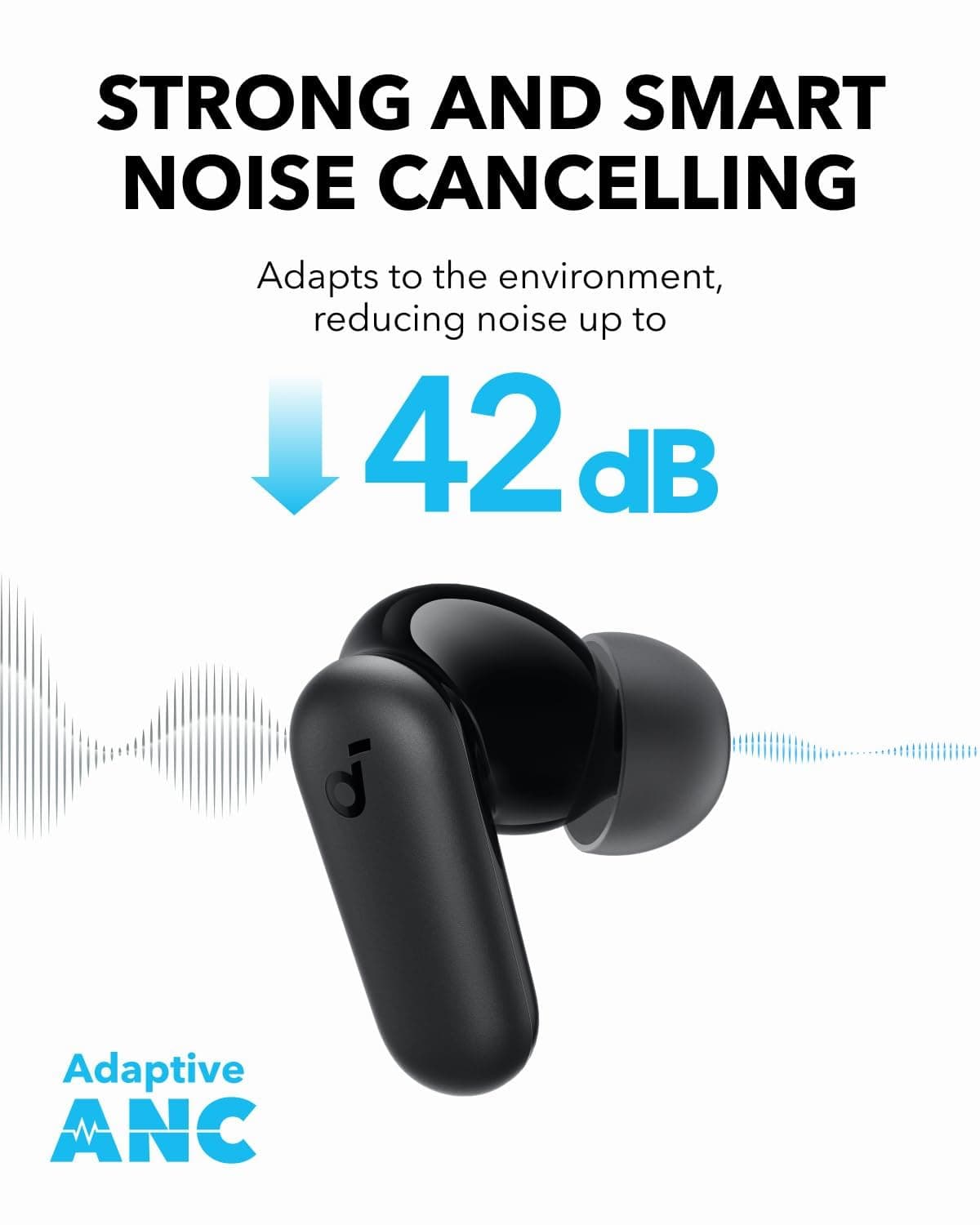 Soundcore P30i Wireless Bluetooth Headphones with Noise Cancelling by Anker, Powerful and Intelligent Noise Cancellation, Powerful Bass, 45 Hours, 2 in 1 Case and Mobile Stand, IP54 — view 3
