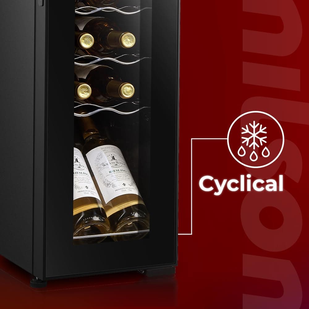 Nilson Vinoteca 12 Botellas Negro, NVN1200S. Cíclica, 44 dB Nivel Sonoro, Zona Única de Temperatura, Pantalla Digital, Luz Interior LED, Puerta Cristal, Apertura Tipo Uñero, Eficiencia Energética G — view 3