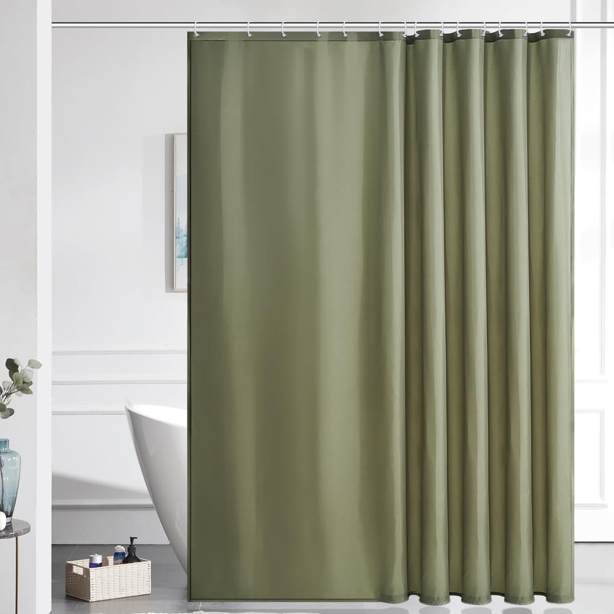 Furlinic Navy Shower Curtain Anti Mould Resistant Waterproof Bathroom Curtains Washable Polyester Fabric 90x180cm with Weight Tape for Bath Wet Room 35x72 Inch. — view 51