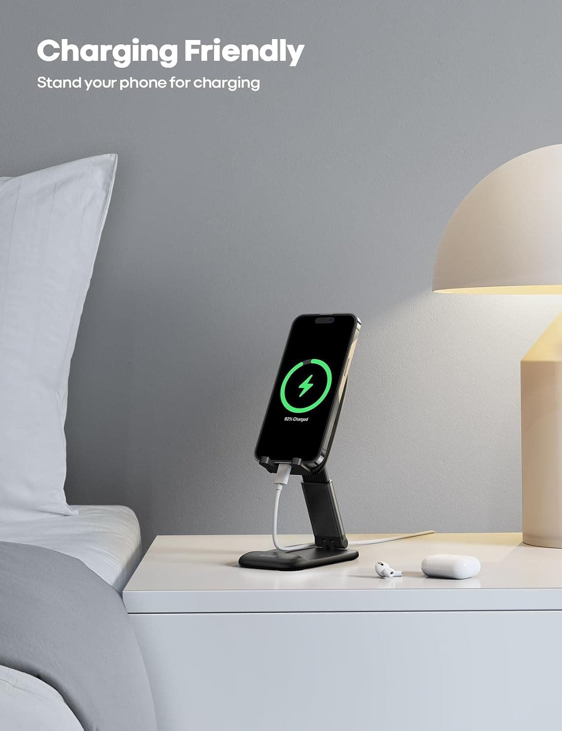 Lamicall Foldable Phone Stand for Desk - Height Adjustable Phone Holder Cradle Dock for iPhone 17 16 15 14 Pro Max Plus Air, 13 12 Pro Max Mini, 11 Pro, Xs, XR, X, 8, Samsung S23, 4"-8" Mobile Phones Black — view 2