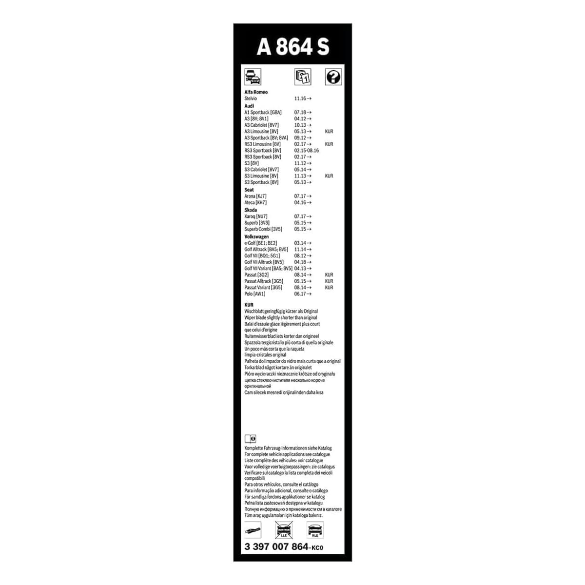 Bosch Aerotwin A864S - Front Windscreen Wipers - Set of 2 Replacement Blades - Comes with Pre-assembled Adapter - 2 Blades, 650 mm / 450 mm - Only for Right-Hand Drive (UK) — view 3