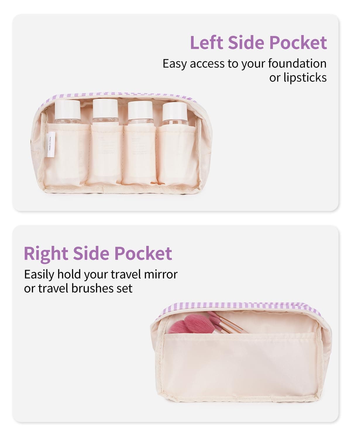 Small Makeup Bag for Purse Travel Makeup Pouch Mini Cosmetic Bag Zipper Pouch for Women(Purple Stripe, Small) — view 4