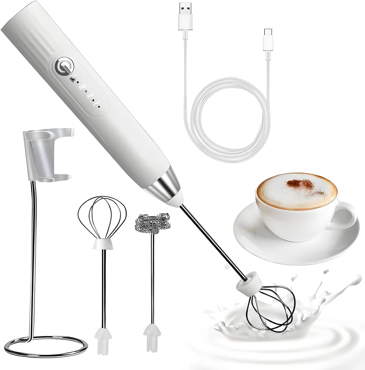 espumador de leche,USB Recargable batidor de leche electrico, 3 velocidades ajustable espumadera de leche, batidora leche espuma para capuchino, café, matcha (Negro) — view 11