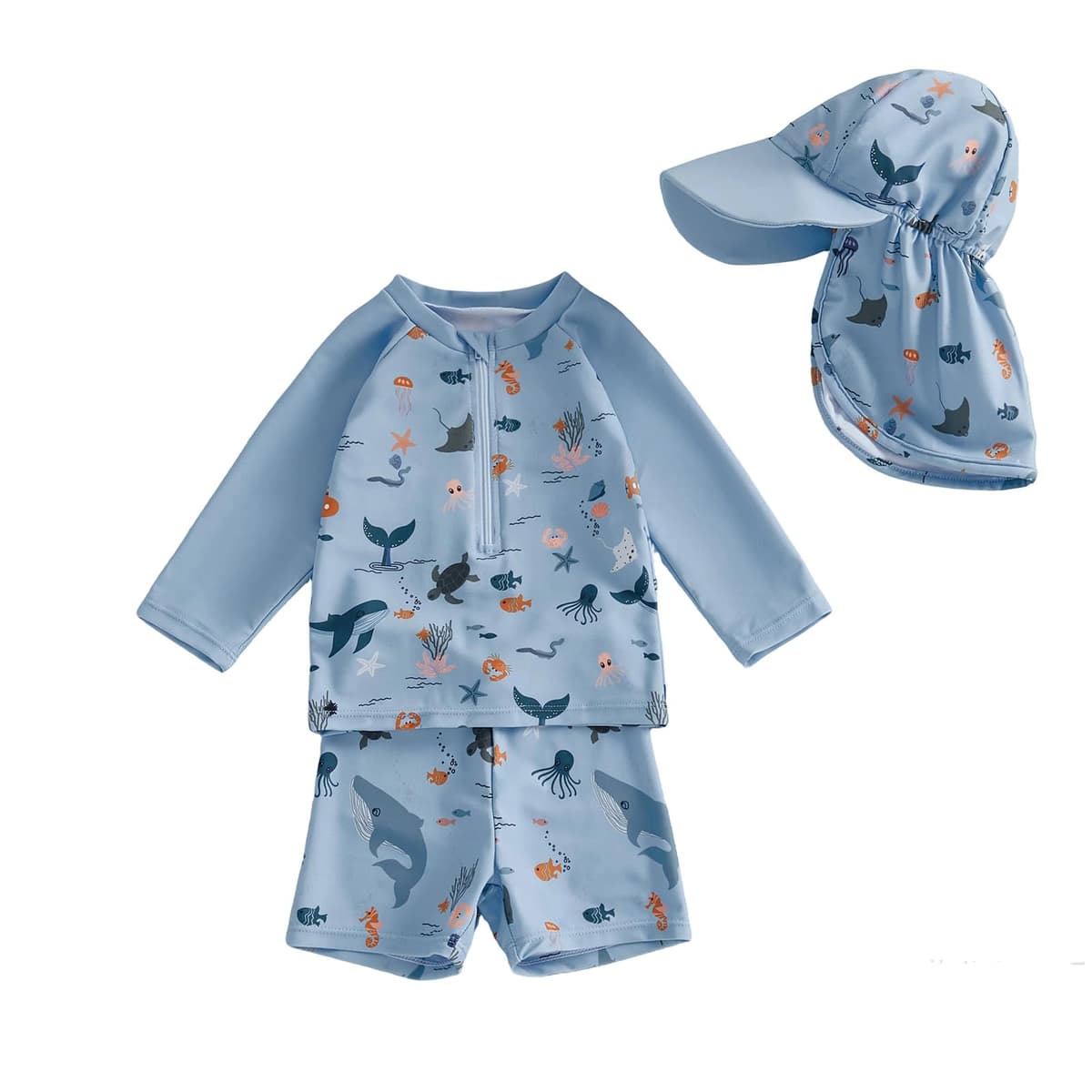 Traje Baño Manga Larga con Protección contra Erupciones para Bebé Niño Pequeño con Sombrero para el Sol Traje baño de Uso Profesional — view 2