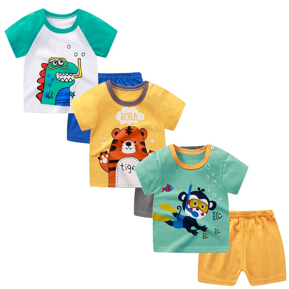 Bebé Niños Conjunto de 3 Juegos de Manga Corta y Pantalones Cortos de Media Manga, Paquete de 6 (con/sin Hebilla para el Hombro) — view 13