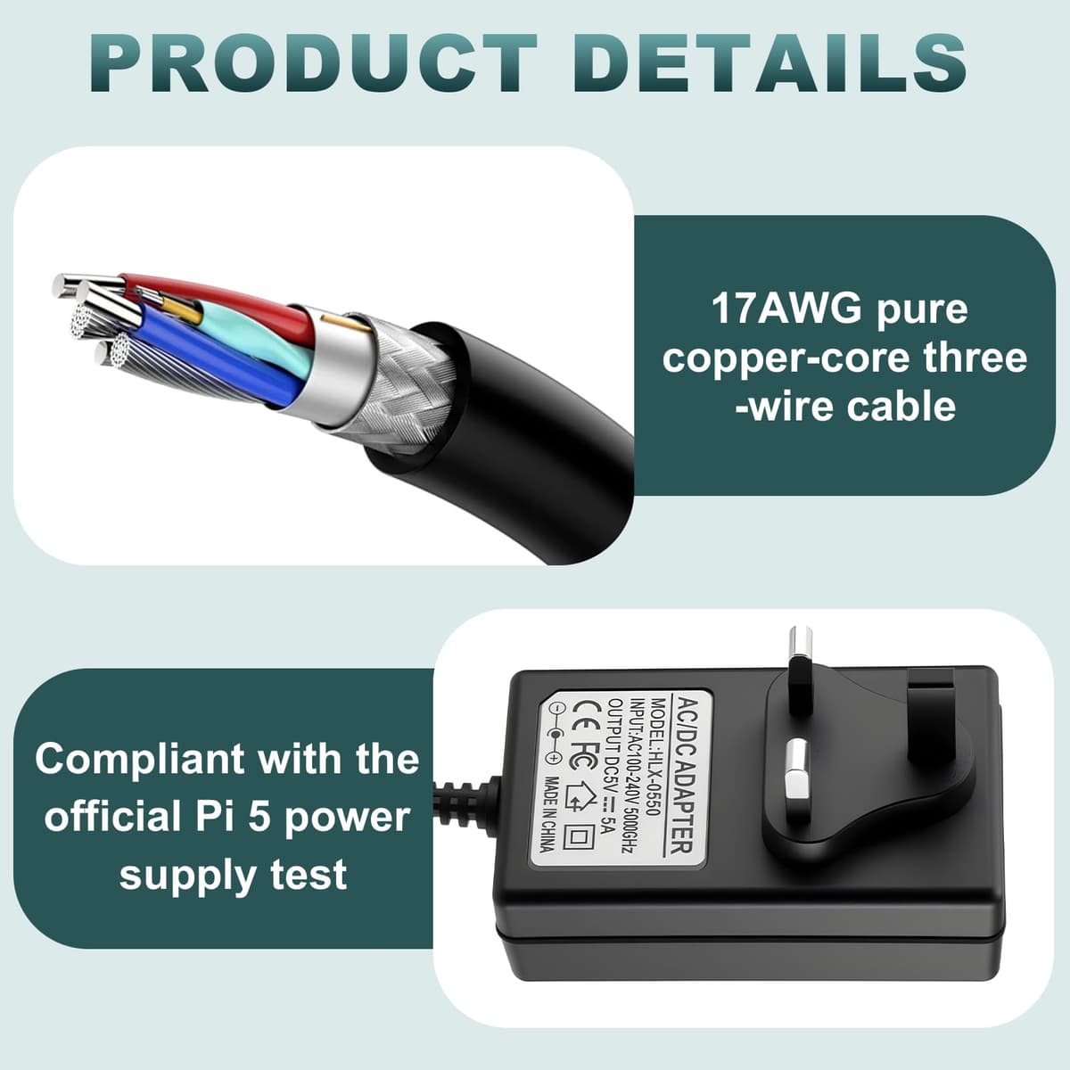 USB-C Power Supply UK Plug for Raspberry Pi 5, 27W 5V 5A Type C PD Power Adapter for Raspberry Pi 5 4GB/8GB/16GB and Most Phone,Laptop and Electronic Product — view 5