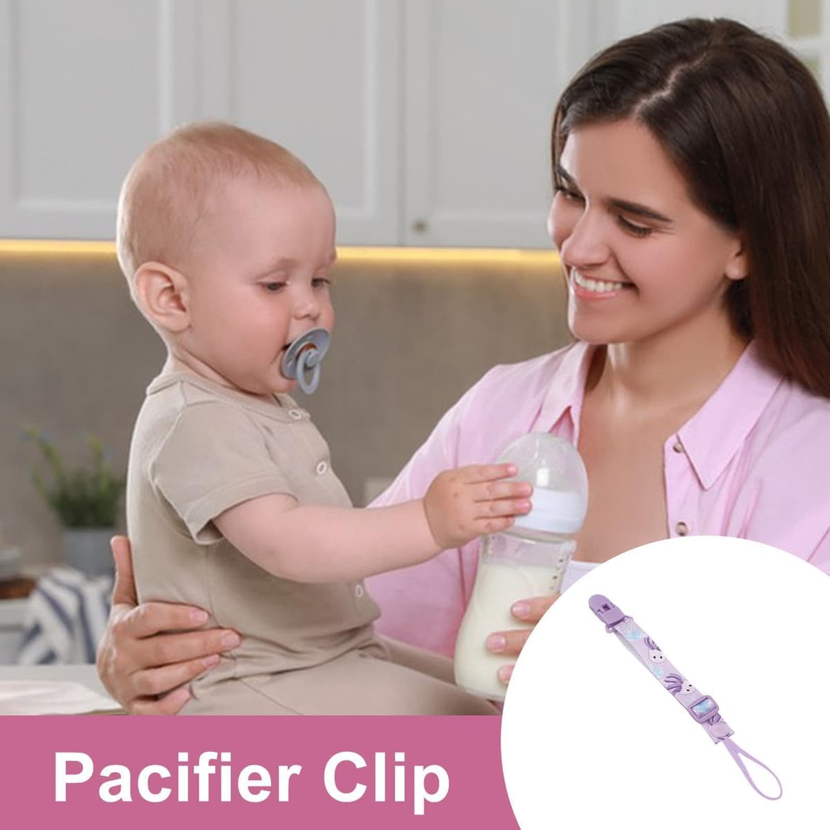 Pacifier Clip - Soother Holder with Silicone Beads | BPA Free, Adjustable Strap for Teethers, Pacifiers Toys, Safe Stylish Accessory for Adjustable and Versatile Strap — view 2