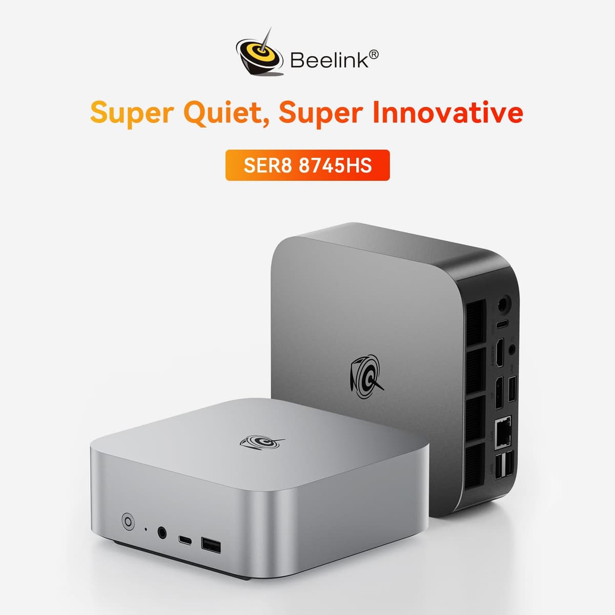 Beelink SER8 Mini PC, Procesador Ryzen 7 8745HS (8C, 16T, 4,9 GHz), 32 GB RAM DDR5, SSD de 1 TB, 12 núcleos gráficos a 2600 MHz, 4K@120Hz, USB4.0/USB3.2/DP/HDMI/LAN 2.5G/WiFi 6/BT 5.2/Gris — view 2