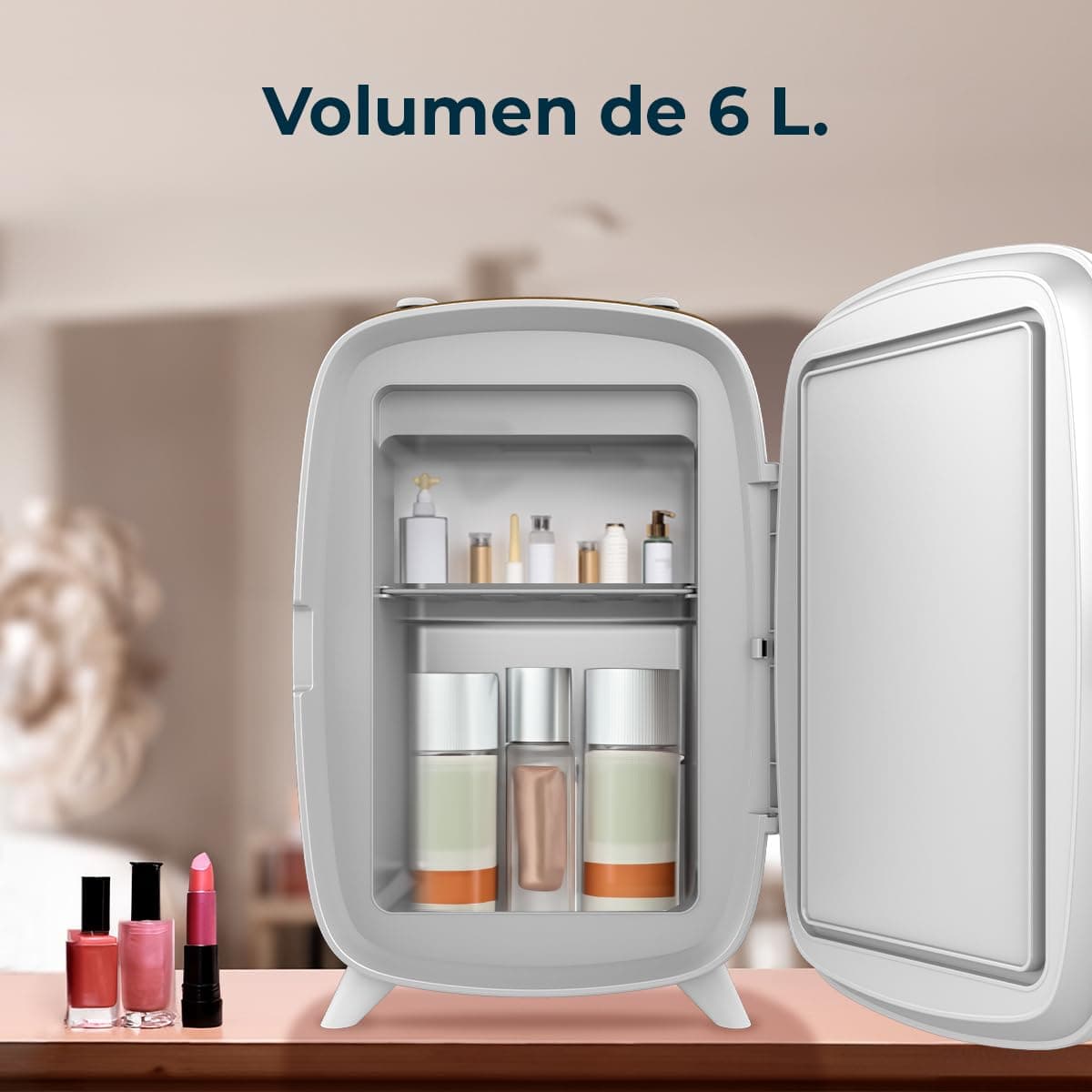 Cecotec Nevera Pequeña de Cosméticos 6L Bamba CoolingBeauty 6000 Mirror Rose. Mini Frigorífico con Puerta con Espejo Exterior, Lud LED con 3 Intensidades, Enfriamiento de hasta 10ºC — view 4
