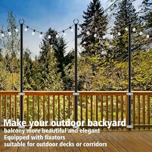 AILBTON 10Ft String Light Poles 4 Pack,Light Poles for Outside Lights,Outdoor with Fence Brackets Hanging Lights,Metal Stand Deck Patio Backyard — view 3