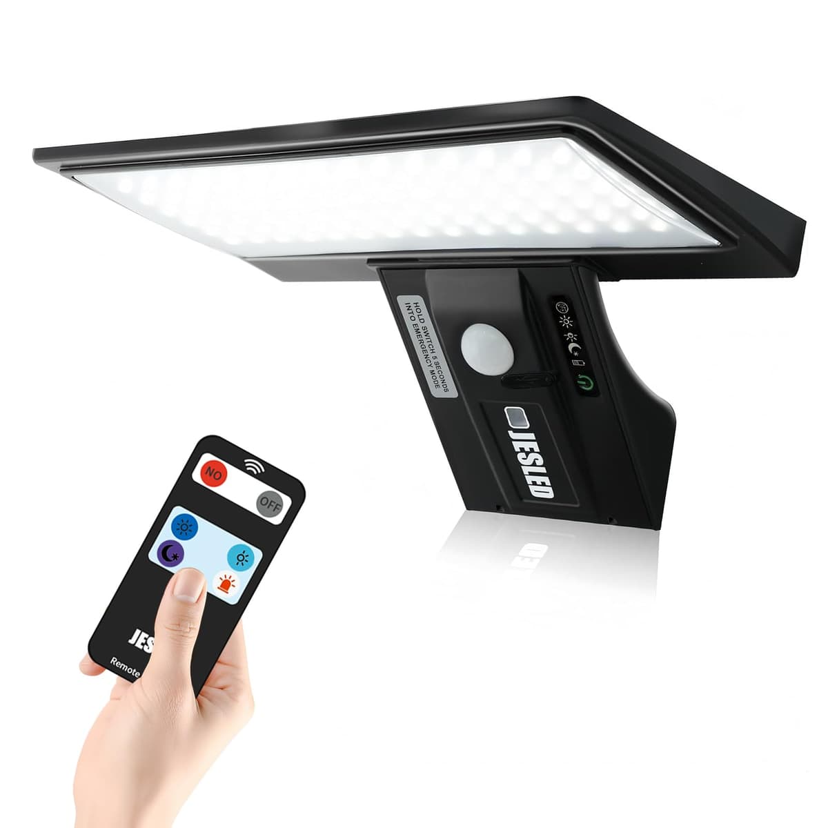 JESLED Luz Solar Exterior, 2 Paquete 90 LED, Foco Potente con Sensor de Movimiento, Impermeable con 4 Modos Inteligentes para Jardín, Patio, Camino, Escalera — view 9