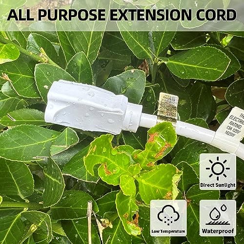 YOJOE Indoor Outdoor Extension Cord, 3 Prong 13A Weatherproof Power Cord, 16 Gauge Heavy Duty 6 ft White Extension Cord for Garage, Garden and Home, 16/3 SJTW UL Listed — view 2