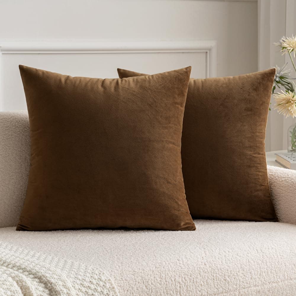 MIULEE Pack of 2 Fall Velvet Soft Solid Decorative Throw Pillow Covers Square Cushion Cases for Sofa Couch Bedroom Living Room Car Home Decor 18 x 18 Inch 45 x 45 cm Orange — view 45
