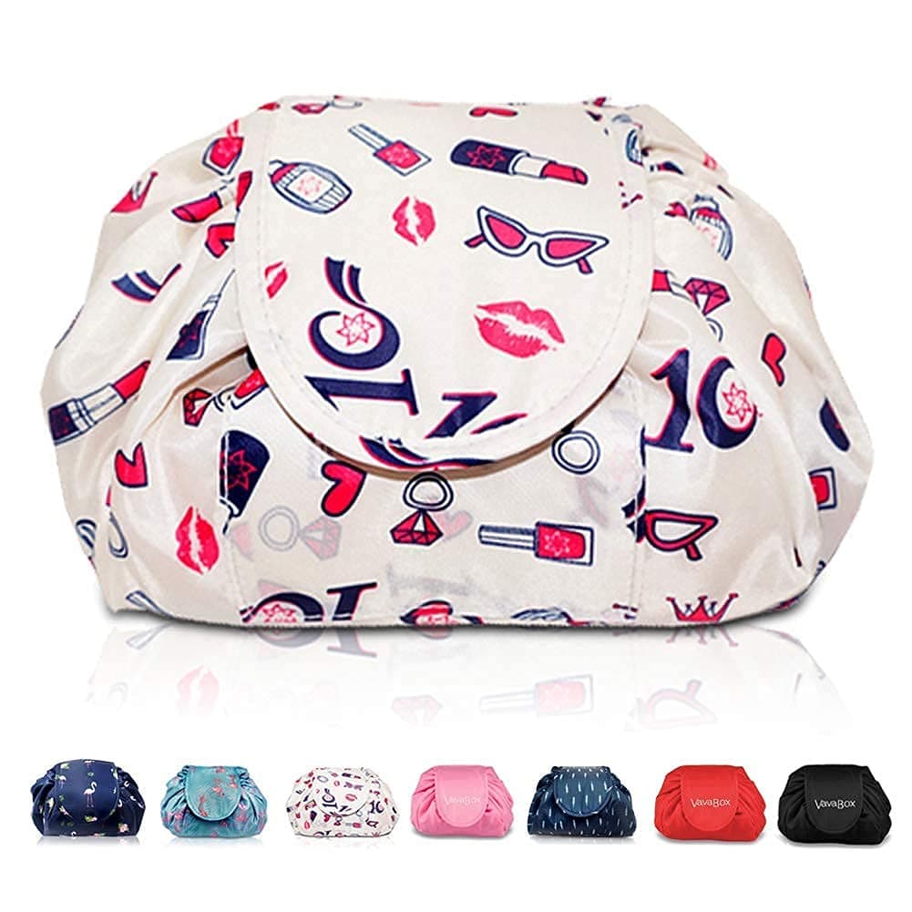 Lazy Drawstring Makeup Bags, Large Capacity Waterproof Travel Portable Cosmetic Bag Pouch Makeup Pouch Storage Organiser for Women Girl (Flamingo) — view 15