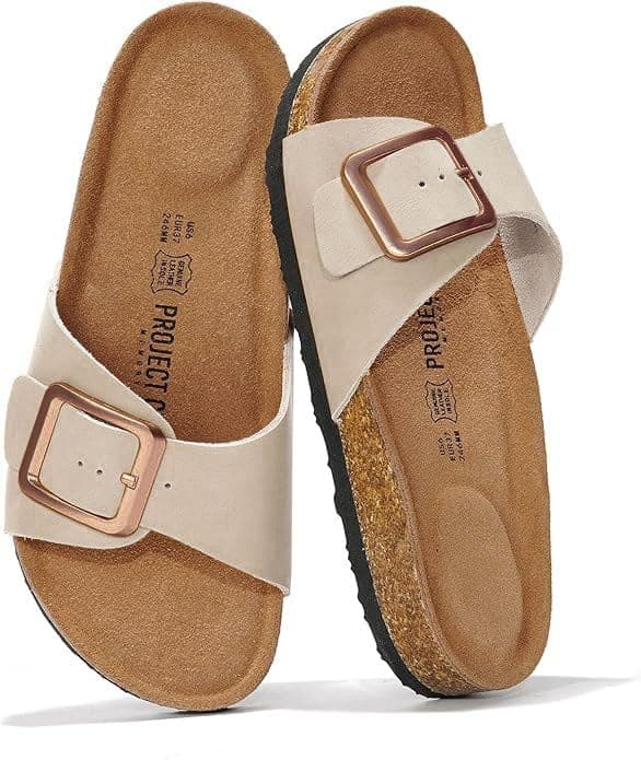 Project Cloud 100% Genuine Leather Sandals Women Dressy Beach Essentials Slides for Women Footwear - Lightweight with Memory Foam Insole Sandals for Women 2026 - Womens Slides