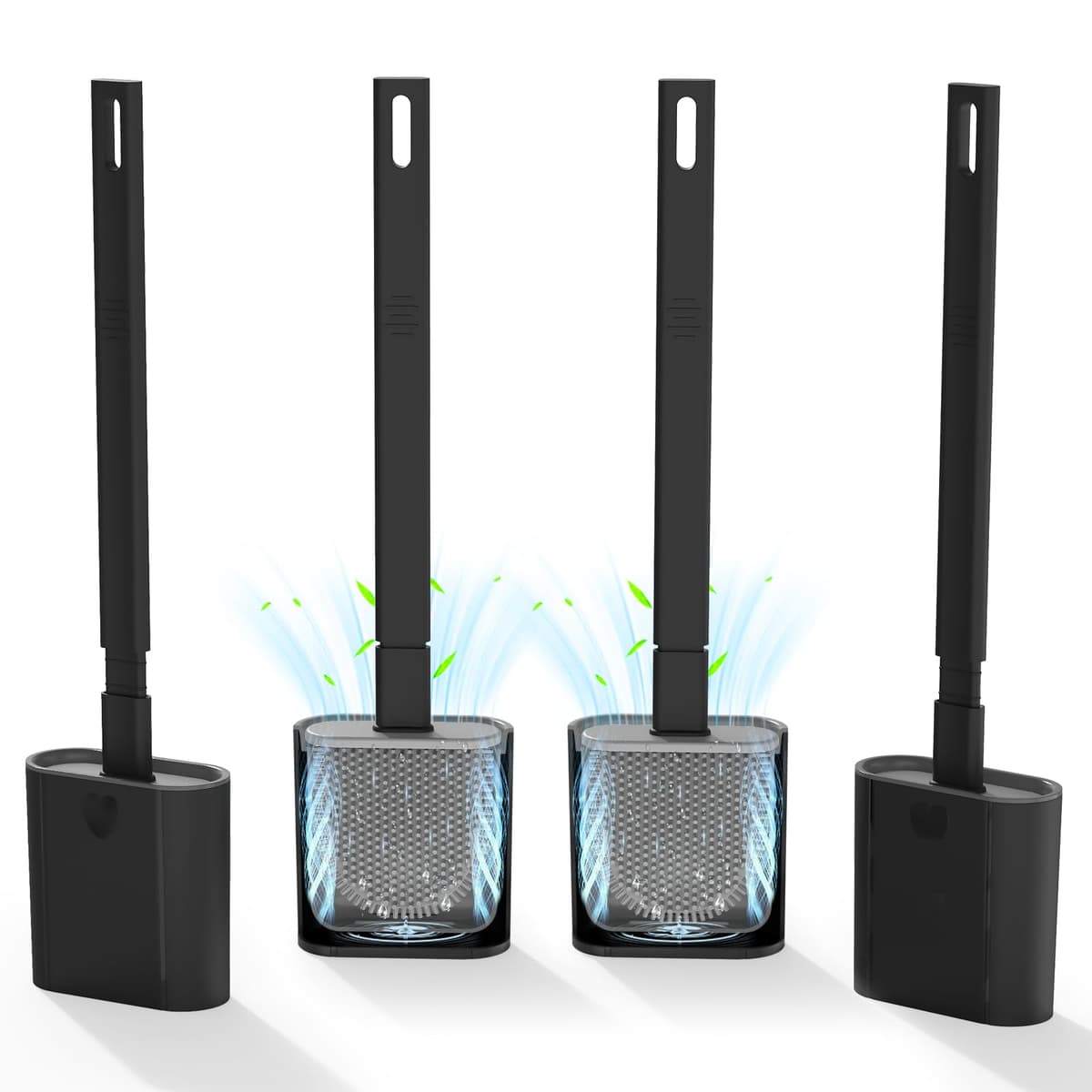 Toilet Brush, 2 Pack Bathroom Silicone Toilet Brushes and Holder Sets with No-Slip Long Plastic Handle and Soft Flexible Bristles, Toilet Brushes with holders and Base for Anti-drip (White) — view 10
