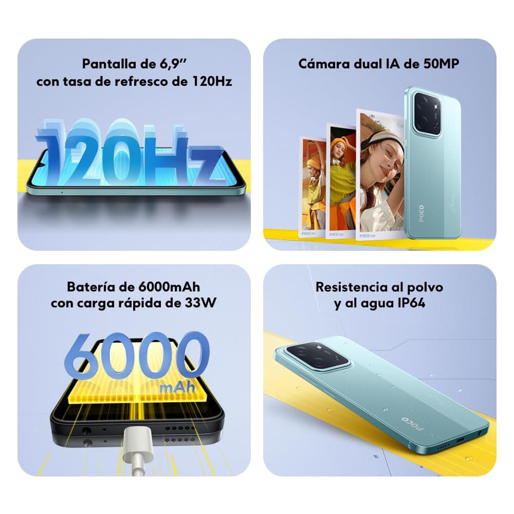 XIAOMI POCO C85 - Smartphone de 8+256GB, Cámara Dual de 50MP con AI, Pantalla inmersiva de 6,9”, Potente procesador Octa-Core, Carga rápida de 33W, 6000mAh, Cargador no Incluido, Negro (Versión ES) — view 3