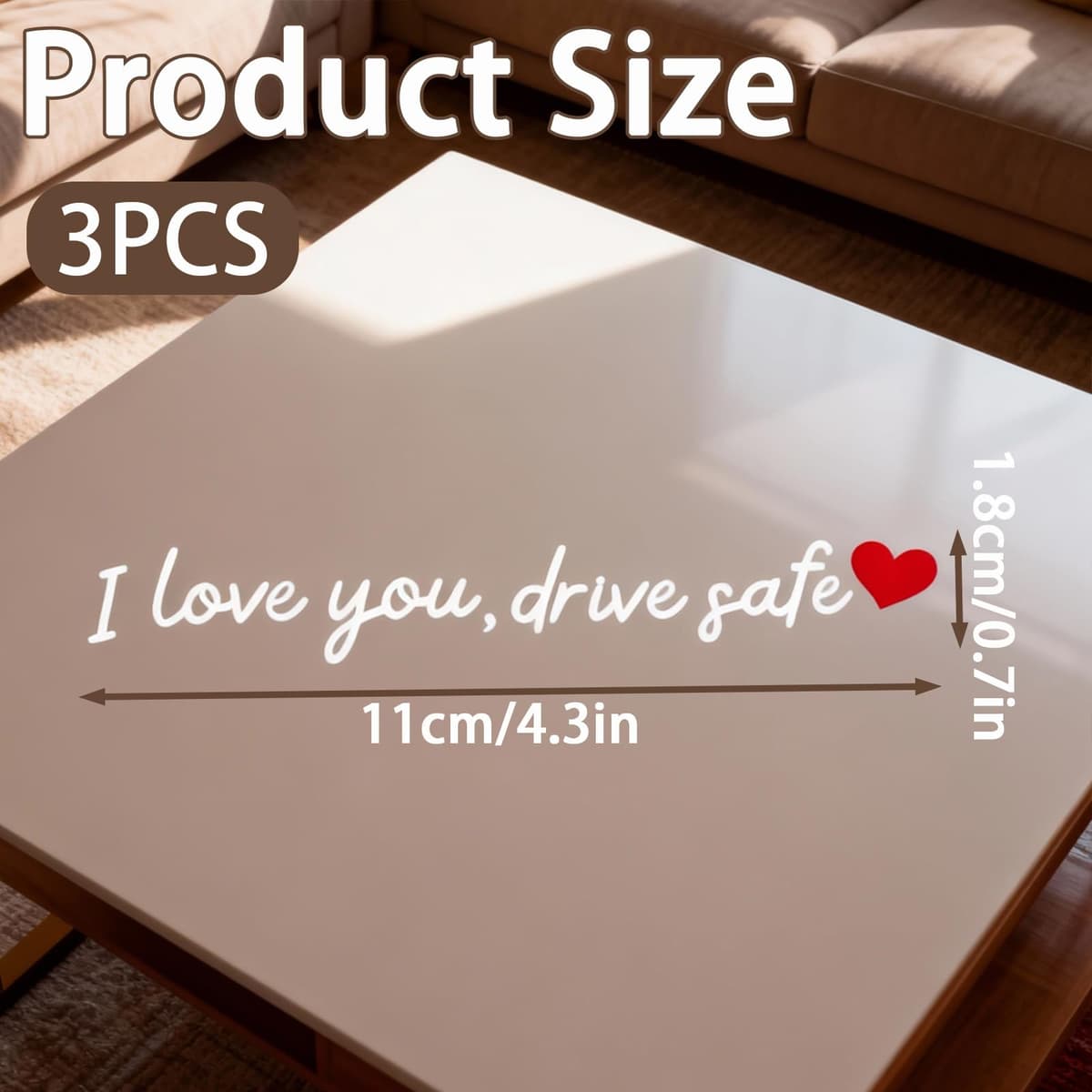 3 PCS I Love You Drive Safe Mirror Stickers Rear View Mirror Sticker Heart Car Window Decals with Red Heart - Christmas Mother's Day Valentines Day Gifts for Family/Her/Him (White) — view 2