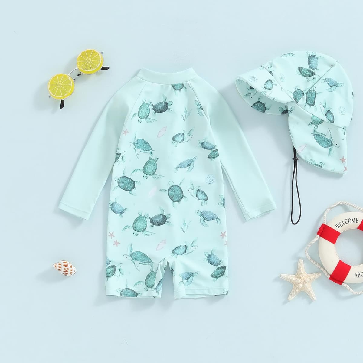 JENJON Traje de Baño de Una Pieza de Manga Larga para Bebé Niños Estampado con Cremallera Piscina Rashguard con Sombrero 2Pcs Infantil Ropa de Playa 6M-3 Años — view 2