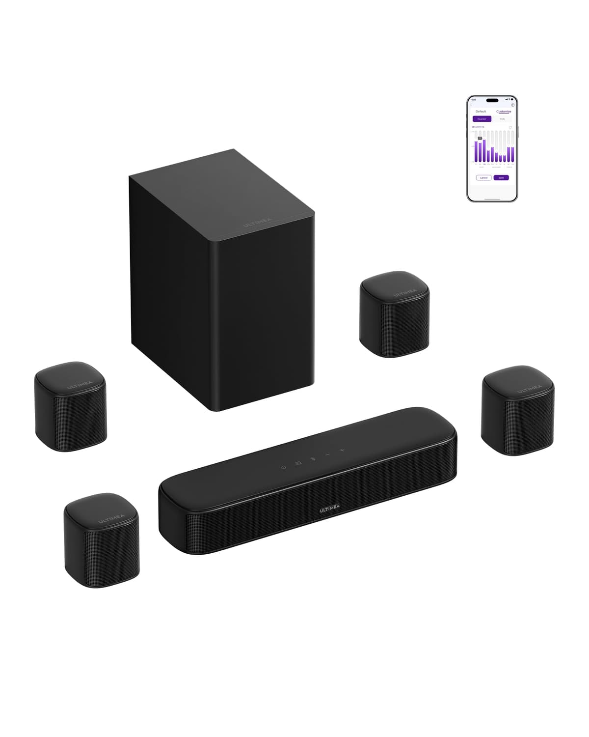 ULTIMEA 5.1ch Barra de Sonido TV con Dolby Atmos, Sistema de Sonido Envolvente para Home Cinema, Barra de Sonido con Subwoofer para TV, 340W, Bajos Ajustables, App, Bluetooth 5.4, Poseidon M60 Boom — view 14