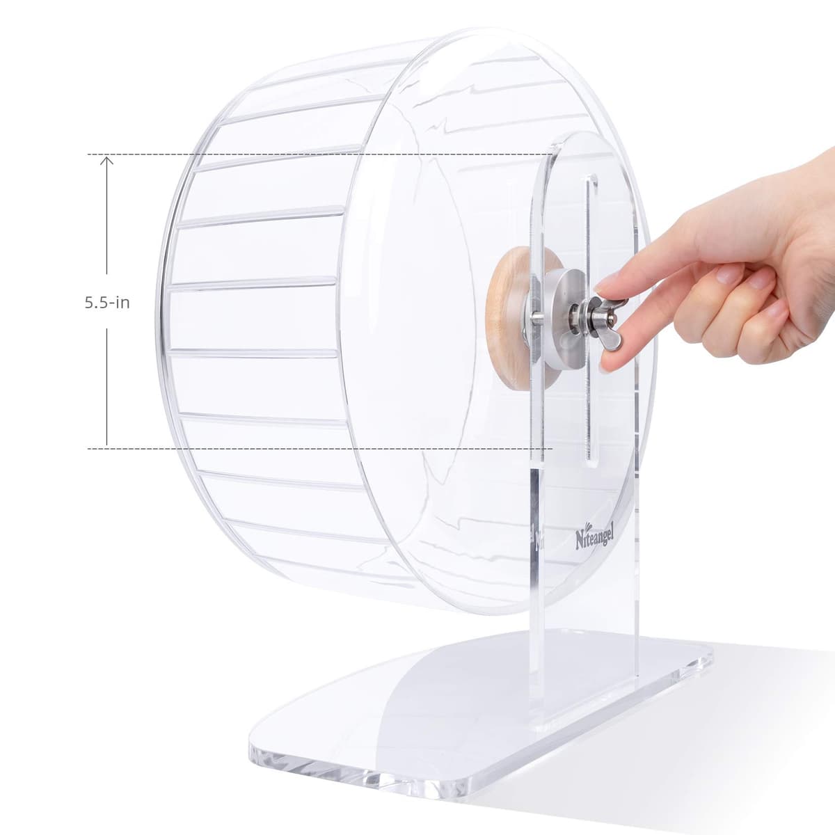 Niteangel Super Silent Hamster Exercise Wheels - Quiet Spinner Hamster Running Wheels with Adjustable Stand for Hedgehog Gerbils Mice Or Other Small Animals (Large, Transparent) — view 6