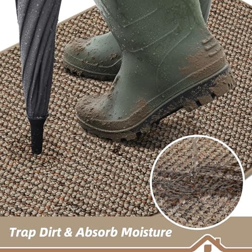 BEQHAUSE Dirt Trapper Door Mat 17" x 30" Half Circle Non Slip Washable Doormats Entrance Rugs Absorbent Welcome Low Profile Floor Mats for Front Back Door and Entryway, Taupe — view 2